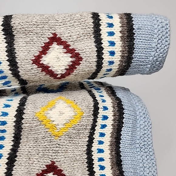 KYBER Outwear Women's Knit Light Blue Fairisle Wool Fleece Lined Zip Hoodie Sz S - Picture 8 of 15